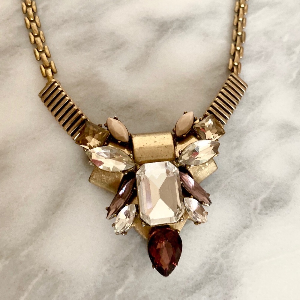 J. Crew Statement Rhinestone Brass Bib Necklace - image 2